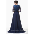 Grace Karin 2015 más nuevo vestido de noche formal de encaje largo azul marino con manga larga CL6234